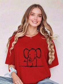 Camiseta Elegante y Sencilla para Mujer - Top de Manga Corta con Cuello Redondo Suave, Adecuada para Uso Diario Casual, Lavable a Máquina 2026Camiseta para Mujer - Estilo Vintage Urbano Unisex, Camiseta Holgada de Algodón con Cuello Redondo y Manga Corta 100% algodón - Rojo - Ver 1