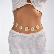 Cadena de cintura estilo bohemio con incrustaciones de turquesa y concha en tono dorado, accesorio para ceñir la cintura - Multicolor - Ver 13