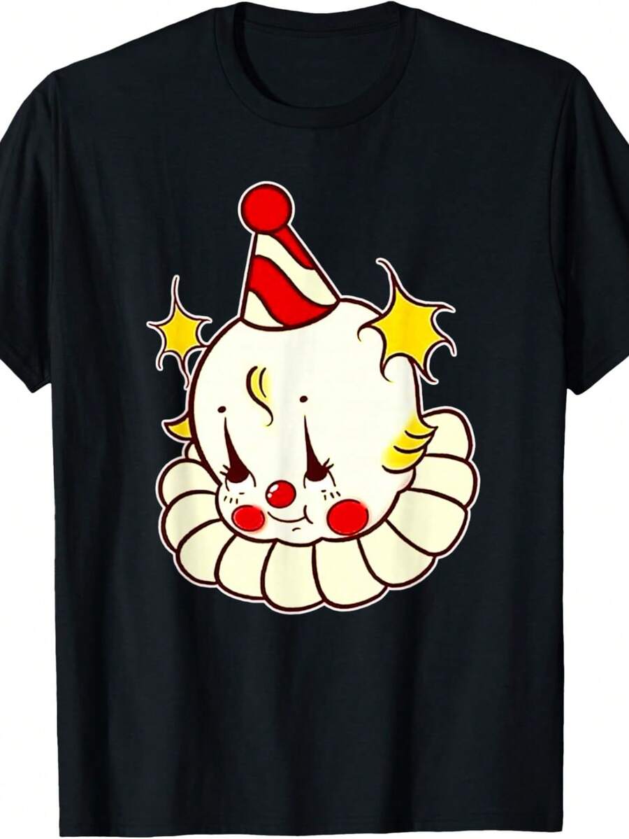 Camiseta Kewpie Baby con diseño de payaso de cumpleaños. Camiseta unisex de algodón puro de 220 g. Peso ideal para todas las estaciones, apta tanto para hombres como para mujeres. Tejido duradero de alta calidad, suave al tacto y de larga duración. Prenda transpirable, ideal para usar en otoño y durante las vacaciones. - Negro - Ver 1