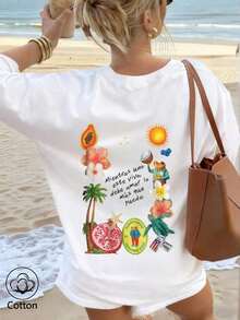 Comfortable Cotton Summer T-Shirt With Unique Fun Puerto Rico "DtMF" Bunny Frog Print, Suitable For Women Aged 18-35, Perfect For Casual Everyday Wear And Beach Getaways, Summer T-Shirt - White - View 2