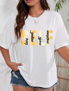 Camiseta de manga corta para mujer 100% algodón - Tela cómoda perfecta para salidas diarias y para descansar en casa. - Blanco - Ver 7