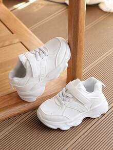 1 Pair Children's White Canvas Sneakers, Spring Casual Flat Shoes For Boys And Girls, Elementary School Students - White - View 6
