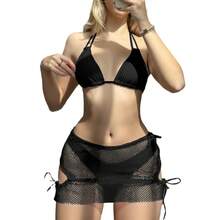 Nuevo bikini de tres piezas con cordón ajustable de malla. - Blanco - Ver 6