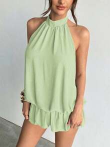 Vestido de mujer de unicolor sin mangas con dobladillo de burbuja - verde menta - Ver 6