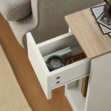 SoBuy Mesita de Noche Estrecha con cajón y Estante Mesa Auxiliar mesilla de Noche para Dormitorio y Sala de Estar Blanco FBT111-WN - como en la imagen - Ver 5