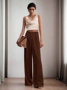 Elegant Women's Wide-Leg Pants - Features Inner Lining - màu nâu - Xem 2