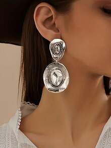 1 Pasang Anting Gantung Gaya Koboi Barat Retro dengan Desain Topi Koboi Besar yang Berlebihan, Kreatif dan Personal, Cocok untuk Liburan, Pesta, dan Pemakaian Sehari-hari - Topi koboi dan anting-anting - View 1