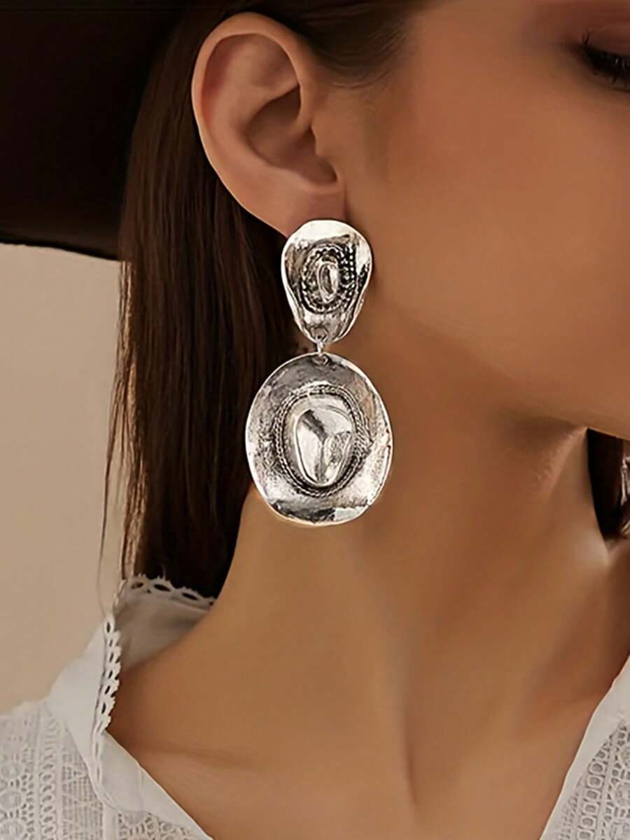 1 Pasang Anting Gantung Gaya Koboi Barat Retro dengan Desain Topi Koboi Besar yang Berlebihan, Kreatif dan Personal, Cocok untuk Liburan, Pesta, dan Pemakaian Sehari-hari - Topi koboi dan anting-anting - View 1