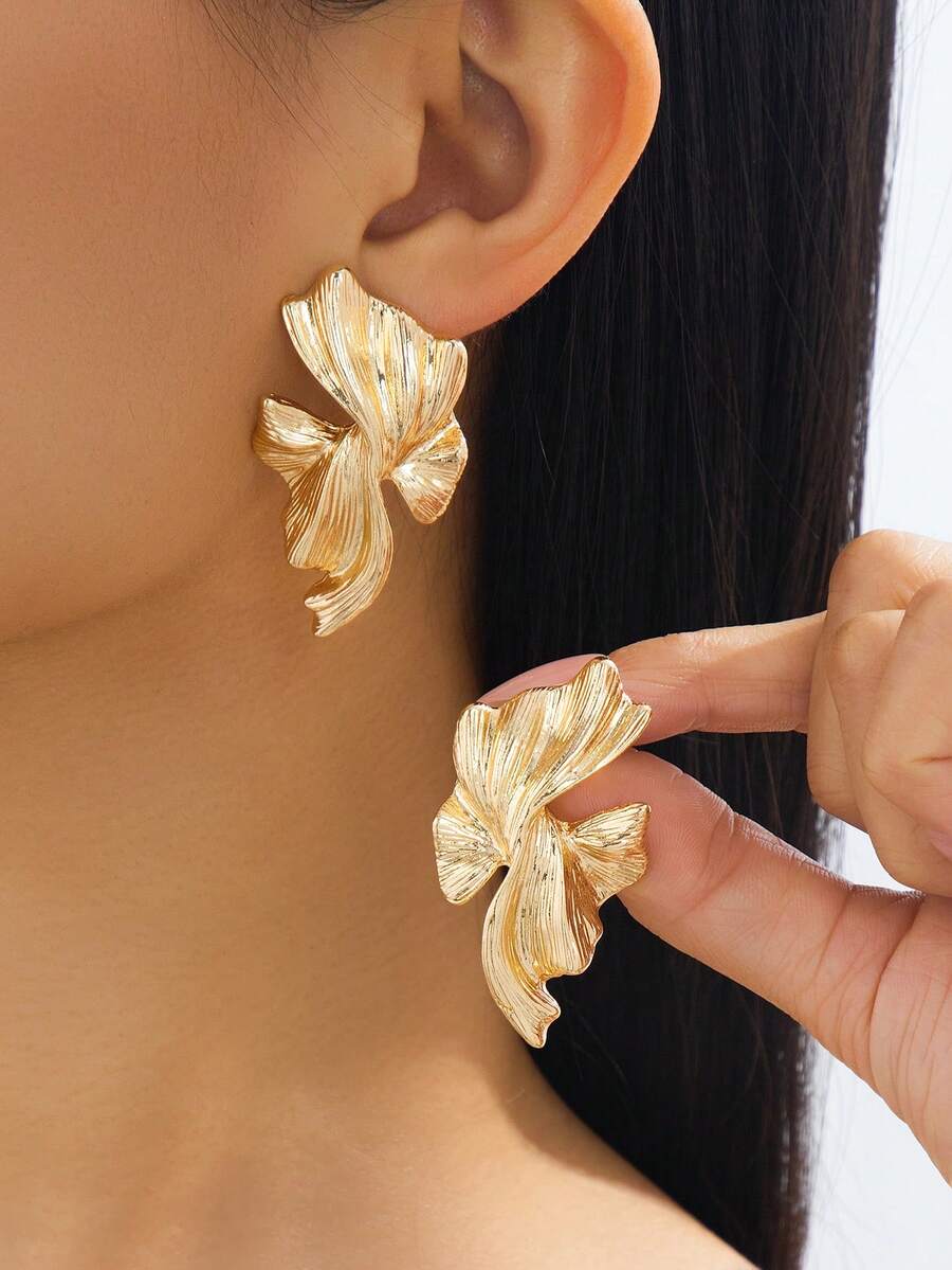2pcs Fashionable Minimalist Asymmetrical Stud Earrings, Versatile Elegant Design Suitable For Women To Wear On Vacation - Golden Irregular - View 1