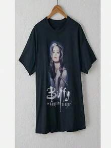 Camiseta de Buffy la Cazavampiros, camiseta de Sarah Michelle Gellar, camiseta retro informal de los 90, estampada con productos de películas y series de televisión. - Negro - Ver 1
