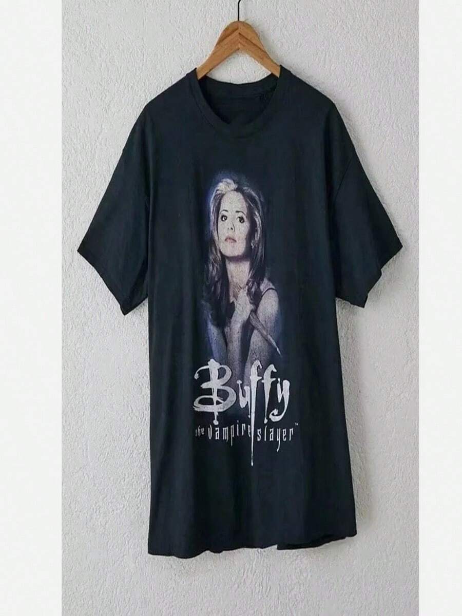 Camiseta de Buffy la Cazavampiros, camiseta de Sarah Michelle Gellar, camiseta retro informal de los 90, estampada con productos de películas y series de televisión. - Negro - Ver 1