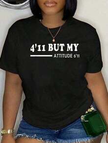 Impala Tops Negros, Camiseta 100%, Camiseta Divertida De Manga Corta Con Cuello Redondo Y Estampado '4'11 But My Attitude 6'11' Para Chicas Altas Con Gran Actitud, Ropa Para Mujer Y Hombre, Camisetas GráFicas, Tops Lindos De Verano - Negro - Ver 11