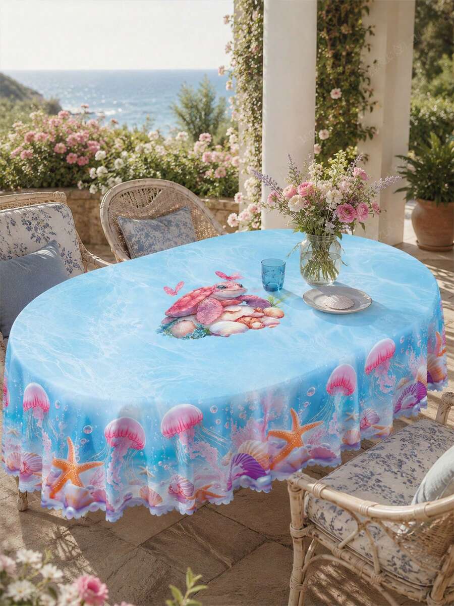 Taplak Meja Bulat, Oval, dan Persegi Panjang dengan Motif Kerang Laut Biru dan Bintang Laut, Taplak Meja Kain Poliester Bergaya Bahari, Taplak Meja Tahan Noda dan Dapat Dicuci, Dekorasi Pantai Musim Panas, Dekorasi Pernikahan, Pesta Kolam Renang, Barbekyu di Halaman Belakang, Makan Malam Keluarga, Perayaan Hari Raya, Peralatan Dapur, Dekorasi Rumah. - MultiWarna - View 1