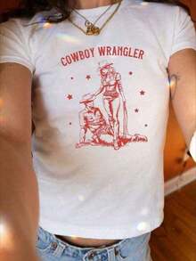 Top de verano de vaquera, camiseta linda de vaquero, camiseta occidental, top de verano de vaquera, camisetas de época country, camisa de rodeo linda, ajuste cómodo, camiseta de algodón pesado clásica de manga corta, camiseta gráfica impresa, top casual de manga corta para mujeres, camisetas topográficas, camisas de hombre, ropa de calle, camisa blanca, camisa negra, suave y cómoda - Blanco - Ver 8