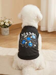 1pc Summer Floral Daisy Pattern "Mama" Letter Pet Vest, Physical Flea Repellent, Reduce Shedding, Heat Insulation & Breathable, Suitable For Small & Medium Dogs & Cats, Indoor & Outdoor Use - Black - View 3