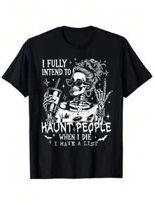 I Plan To Punish Everyone Thoroughly After I Die, Funny Skull T-Shirt, Men's Short Sleeve Crew Neck Sports T-Shirt, Halloween Costume. - 黑色 - 查看 7