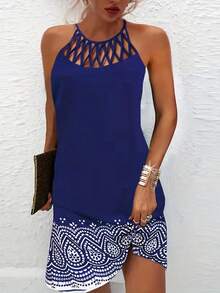 Vestido informal sin mangas con cinturón de malla estampado, posicionamiento de viento nacional, primavera y verano, novedad de 2024 - Cailán - Ver 2