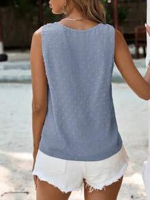 Camiseta sin mangas de unicolor para mujer, blusa de verano verde - Azul - Ver 3