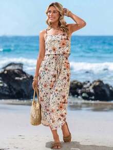 Vestido midi sin mangas con efecto tie-dye, con cintura ajustable y abertura, para el verano - Multicolor 3 - Ver 4