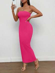 Vestido tubo con abertura trasera - Rosa Fucsia - Ver 5