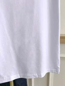 Camiseta de mujer de manga corta, cuello redondo y bloque de color, casual de verano - Blanco 7 - Ver 5