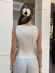 Elegante y estilosa blusa de verano francesa tejida para mujer - Albaricoque - Ver 2
