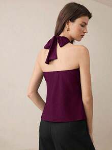 Top con cuello de halter, diseño de botón de metal verde, abertura lateral, elegante y chic para uso urbano y diario, estilo romántico retro de los 90.Adecuado para Navidad, Año Nuevo, San Valentín, fiestas, playa, graduación, moda, carnaval, bod - Rojo violeta - Ver 5