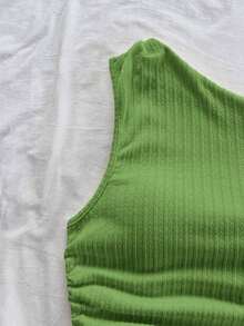 Blusa ajustada de cuello asimétrico con volantes y lazada, en color amarillo pálido, apta para fiesta, vacaciones, festival de música, estilo bohemio, citas y té de la tarde - Verde 2 - Ver 8