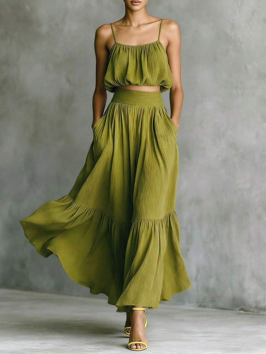 Bohemio Bajo con volante Playa - Verde - Ver 1