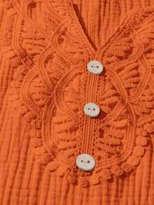 Mono informal con cuello en V y estampado floral para mujer talla grande - Naranja - Ver 5