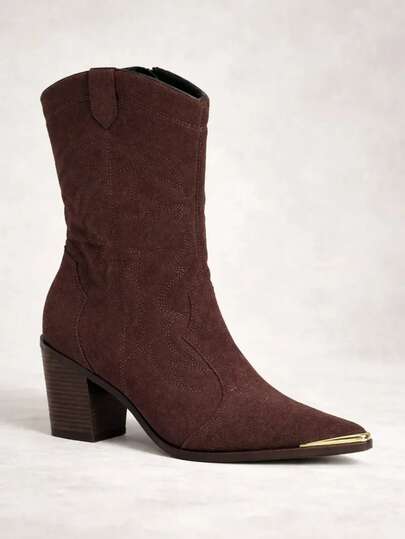  Bota Feminina Vizzano Texana Western Camurça Salto Alto Original