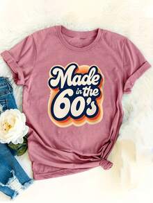 1 pieza, fabricada en los años 60, suéter de cuello redondo, camiseta de mujer cómoda y suave, 180g, 100% algodón. - Negro - Ver 8