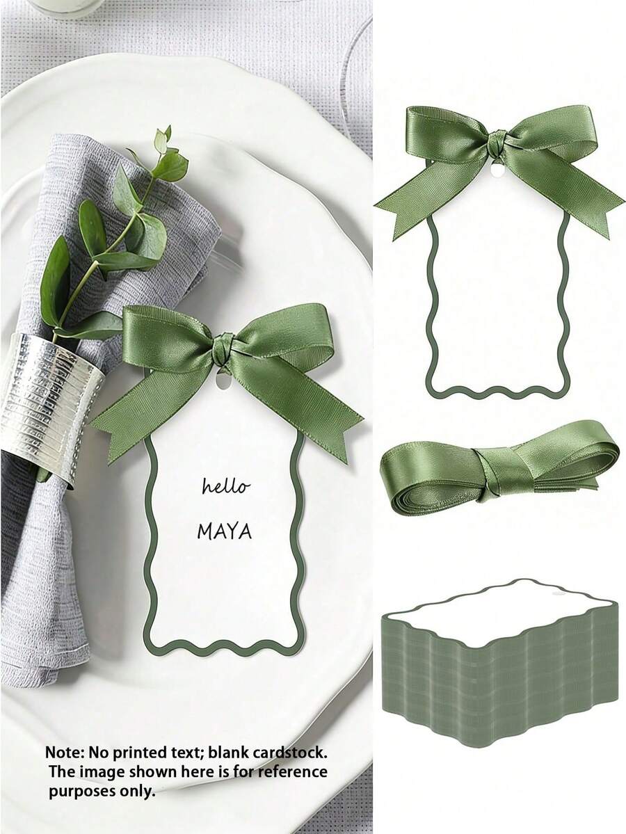 Scallop Shaped Name Cards, Suitable For Dining Table Setting, DIY Wedding Place Cards With Ribbons, Hanging Style Seat Cards, Wedding Table Numbers, Wedding Reception Desk Labels, Wedding Centerpiece Decor, Wedding Hanging Decorations, - Multicolor - View 1
