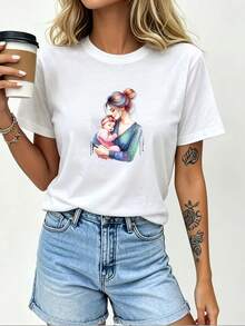 180g Mother-Daughter Printed Shirt, A Gift Idea For Family Time, A Soft And Comfortable Women's Casual Shirt, Perfect For Summer Occasions. Loose And Comfortable. - 白色 - 查看 11