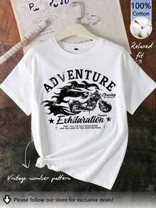 FASHIOGIRL Short Sleeve T-Shirt With Round Neck, Black And White Lip Print, Casual Minimalist Urban Style, Loose Fit For Women, Cotton Blend, Summer - 白色1 - 查看 5