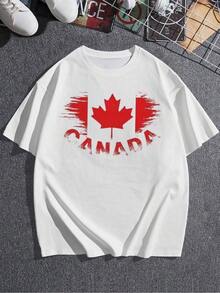 Distressed Canadian Flag Graphic Tee For Patriotic Styles, Perfect For Canada Day Celebrations And National Events. 100% Cotton. Great For Gifting. Women's Tee. Stylish. Bohemian Style. Soft, Breathable, And Comfortable Garment, Perfect For Spring, Summer, And Fall; Ideal For Vacations, Travel, And Everyday Wear. Perfect For Watching A Game. - 白色的 - 查看 3