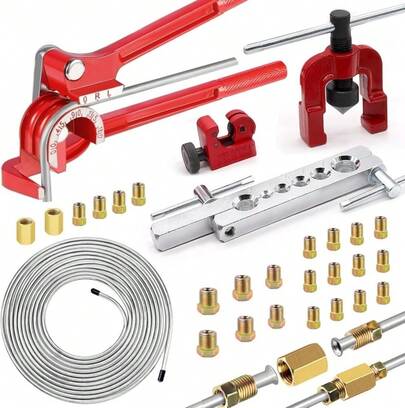 25Ft 3/16" Brake Line Kit 24 Fittings,Brake Line Bender Cutter Single Flare Tool