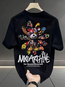 Fashionable Printed Short-Sleeved T-Shirt For Men, Made Of Heavyweight Pure Cotton For Summer, Korean And Japanese Style, Versatile Garment For Everyday Men's Wear, Comfortable And Skin-Friendly. - 黑色 - 查看 6