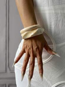 3 piezas de brazaletes de puño, brazaletes dorados, brazalete de resina, brazaletes anchos, brazalete grueso, conjunto de brazaletes, brazalete ancho, brazalete de resina, brazalete para mujeres, regalo para ella - Blanco - Ver 10