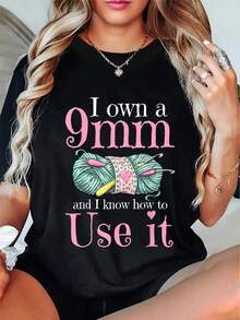 Camiseta de moda con diseño divertido de ganchillo, top con patrón de pronóstico del tiempo para el fin de semana - Negro - Ver 6