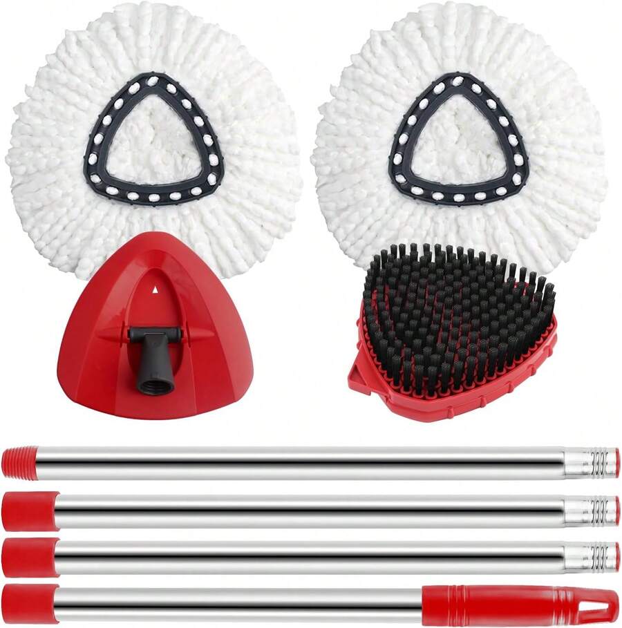 Spin Mop Replacement Mop Compatible With O Cedar 1 Tank System, 2 Microfiber Mop Heads Replacements, 58" Mop Replace Handle, 1 Scrub Brush Attachment And 1 Mop Base For Ocedar EasyWring Spin Mop - ColorA - 查看 1
