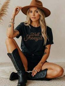 Well Sheeyit Casual T-Shirt, Humorous T-Shirt, Funny T-Shirt, Gift For Friends, Country Clothing, Rodeo T-Shirt, Western Clothing, Country Concert T-Shirt, Fashion - 黑色 - 查看 8