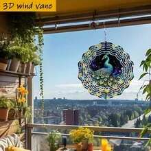 1个360°旋转3D孔雀风铃，配彩色羽毛 - 10英寸铁艺花园装饰，舒缓音效，适合婚礼、室内/室外悬挂式DIY装饰（无需电池/电源） - 优雅的婚礼和节日装饰品 - A - 查看 7