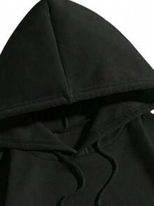 Women's Drawstring Hoodie With LOVE Heart Print - Black - View 3