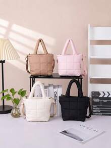 Einfarbige Mini Chic & Frische Leinentasche, Umhängetasche, Plüsch-Geldbörse für Teenager, lässige Schultertasche mit verstellbarem Riemen und Rautenmuster Design. Geeignet als Valentinstag- oder Neujahrgeschenk für Mädchen. Größe 20x30cm, z.B. für täglichen Casual-Ausgang, Valentinstag-Geschenk, Date und Neujahrgeschenk. Sie kann ein Handy, Lippenstift und Münzen aufnehmen. - Verschiedenfarbig - Übersicht 2