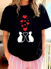 Sudadera Casual de Cuello Redondo para Mujer con Corazón y C-1Pure-Cotton - Negro - Ver 7