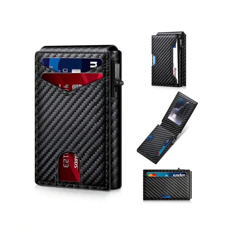 Men's Business Matching Blocking Wallet, Simple Plain Multi Card Slots Wallet, Minimalist Card Holder Wallet For Men, Trifold Card Holder - Black - View 1