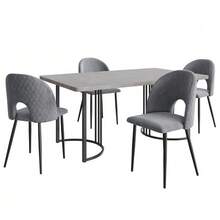 Dining Set (140x80 Cm Dining Table With 4 Chairs), Modern Kitchen Table Set, Velvet Dining Chair With Diamond Pattern, Adjustable Chair Legs, Grey Velvet, Grey MDF Tabletop, Black Table Legs - 灰色 - 查看 3