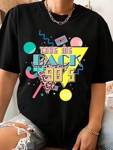Women's Clothing Retro T-Shirt "Take Me Back To The 90s" For Women And Men, Unisex, Vintage 90s Graphic T-Shirt With Cassette Tape Design, Perfect For Birthday Parties, Halloween Costumes And Everyday Wear - 黑色 - 查看 6