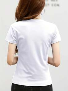 Camiseta de Moda para Mujer, de Color Sólido, Cuello Redondo, Manga Corta, Cómoda, de Algodón Estampado, Corte Holgado IEZS - Blanco - Ver 5